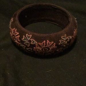 Brown suede, geometric embroidered, bracelet